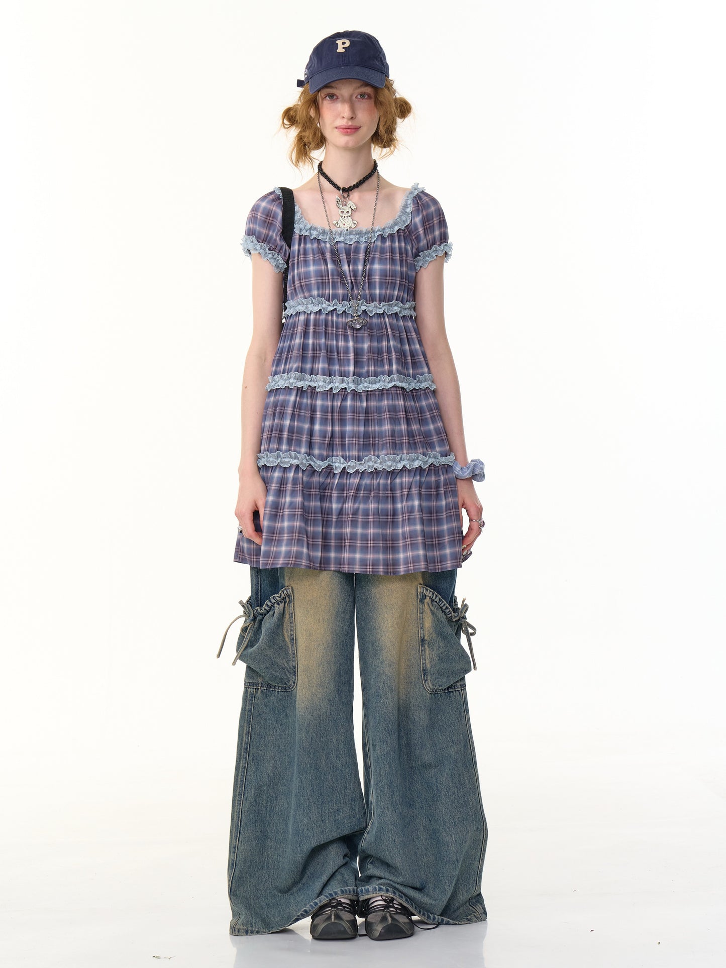 ziziFei - Girly Purple Plaid Square Neck Dress dress ziziFei