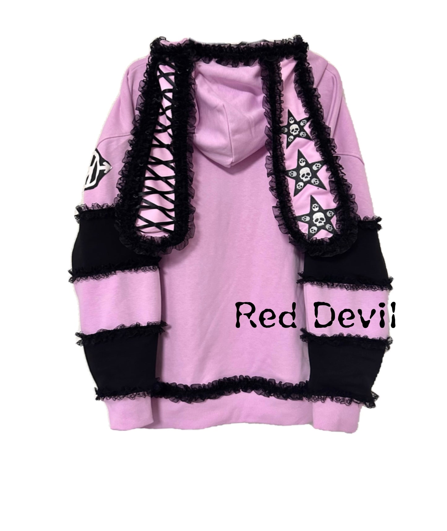 Red Devil Hoodie Plus Size Decora Kei Pink Hoodie Lace Bunny Ear Hoodie hoodie Red Devil