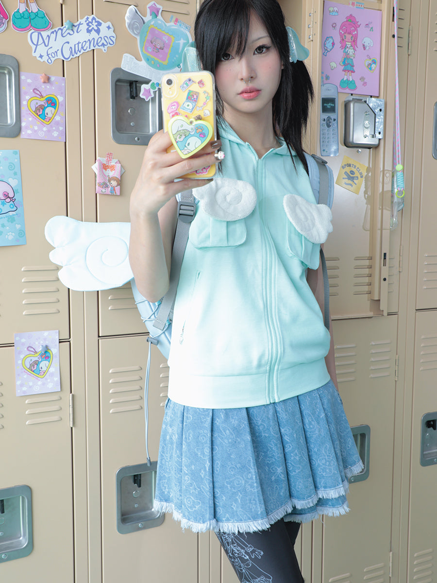 Hashtag DDD - Y2K Angel Denim Pleated Mini Skirt skirt Hashtag DDD