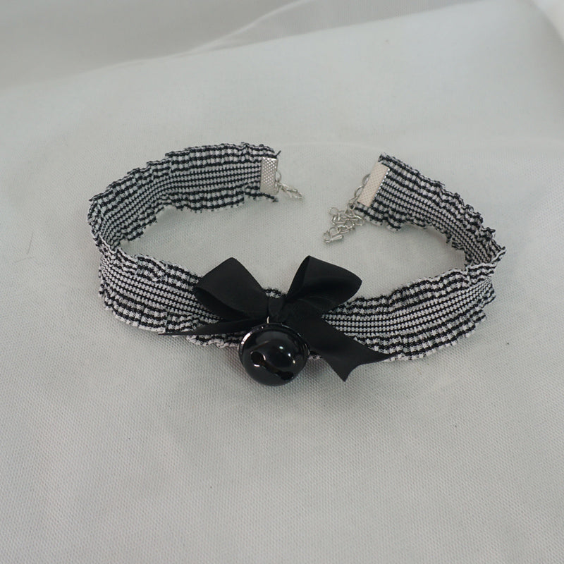 MaoJiang - Kawaii Plaid Bow Bell Choker necklace maojiang