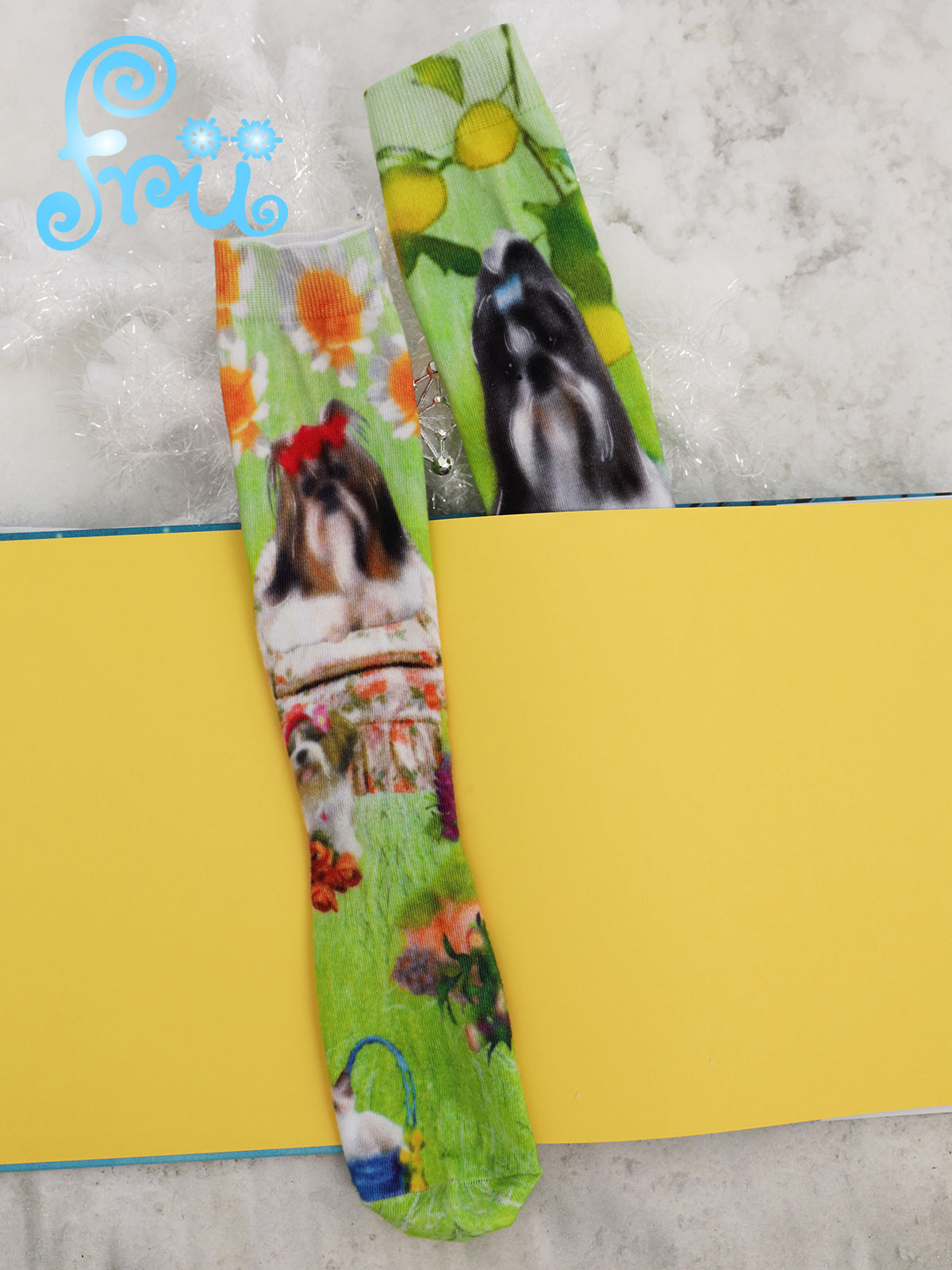 frufru Winter Dog Print Socks | Versatile Green Cute Mid-Calf Socks sock frufru