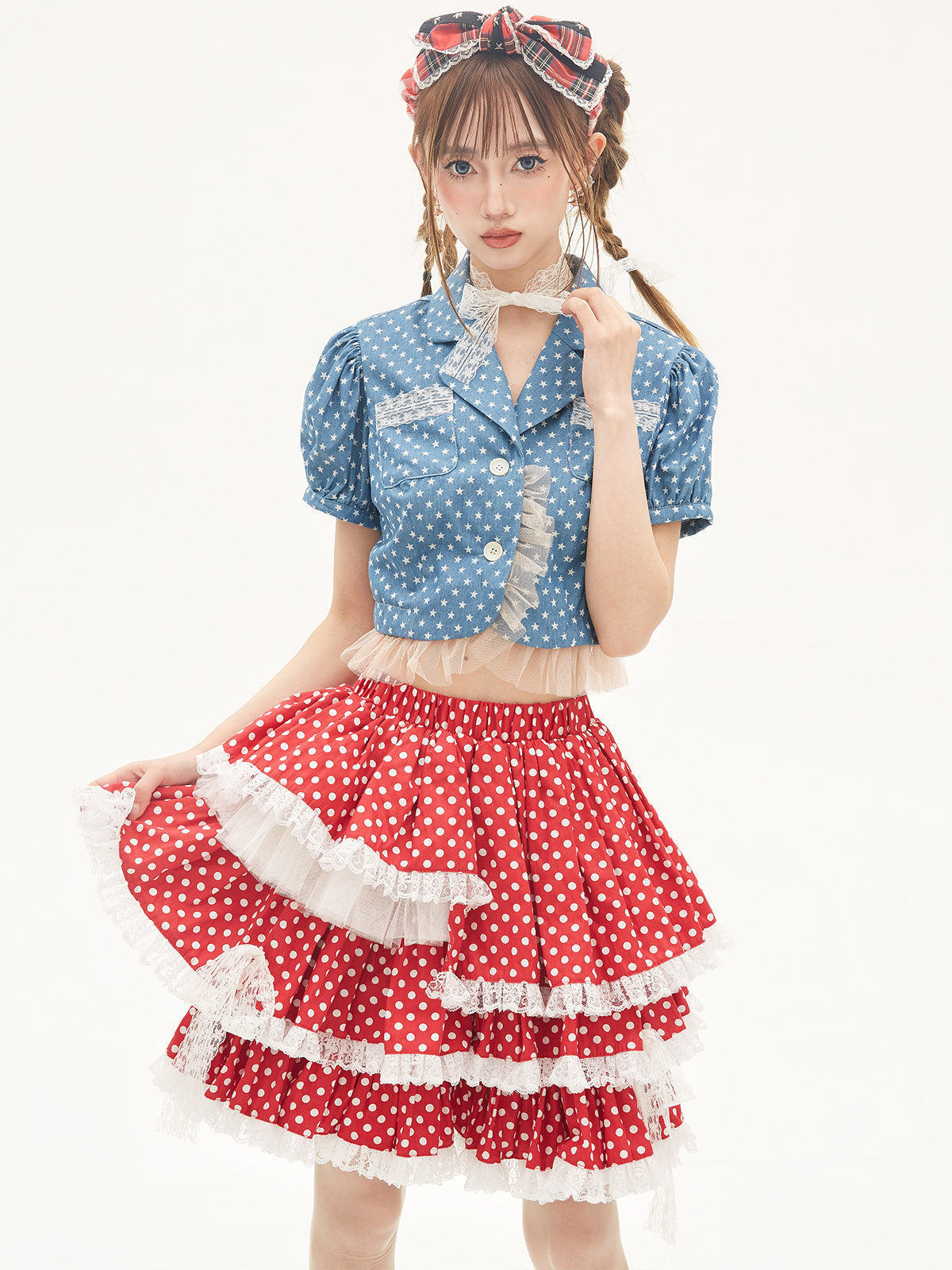 SOS MEME CLUB – Showa Retro Red Polka Dot Layered Cake Skirt skirt SOS MEME CLUB