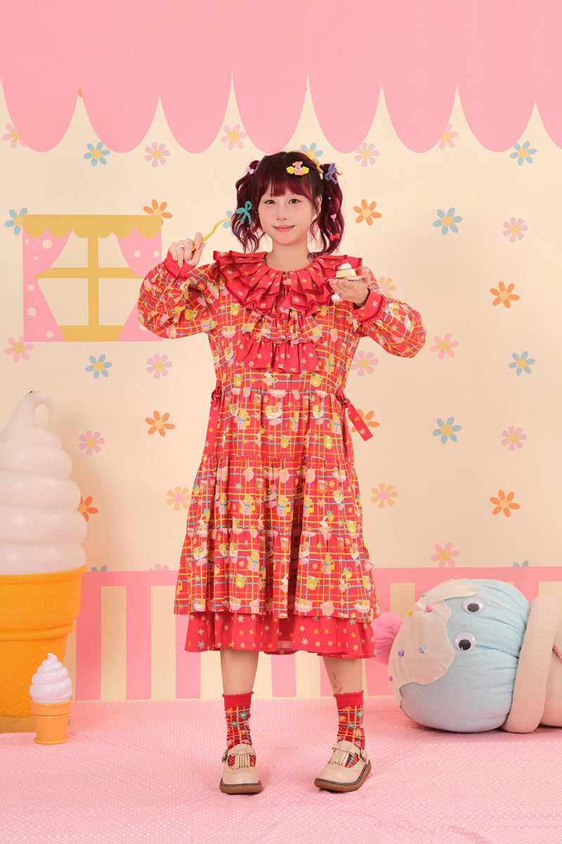 NIKKOU - Red Kawaii Removable Collar Dress dress Nikkou home