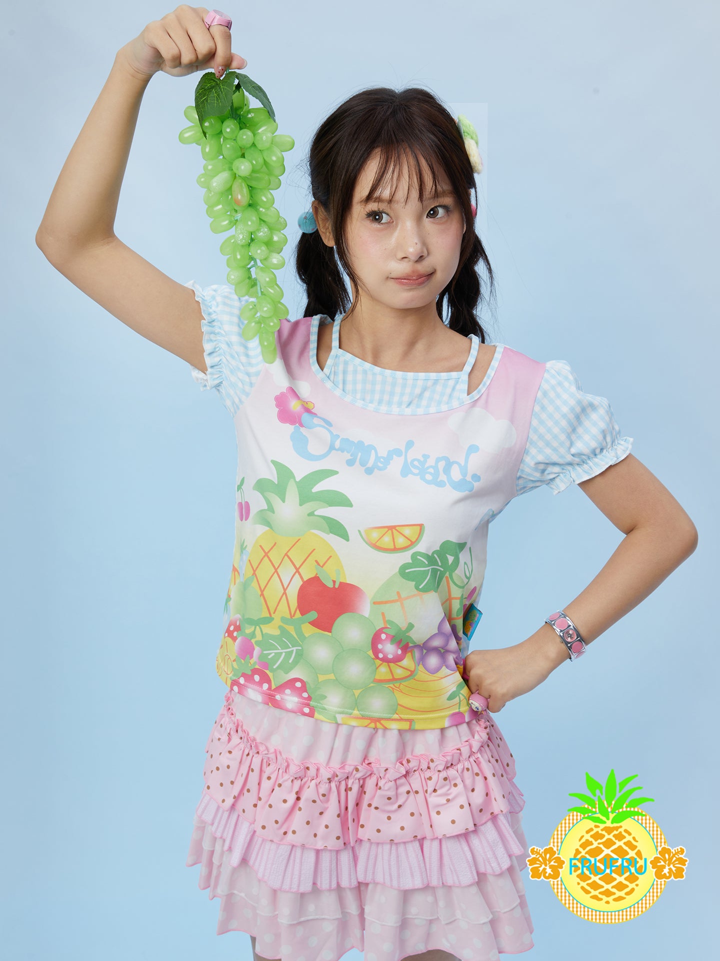 Frufru Fruity Gingham Print T-Shirt | Kawaii Cotton Tee tshirt frufru