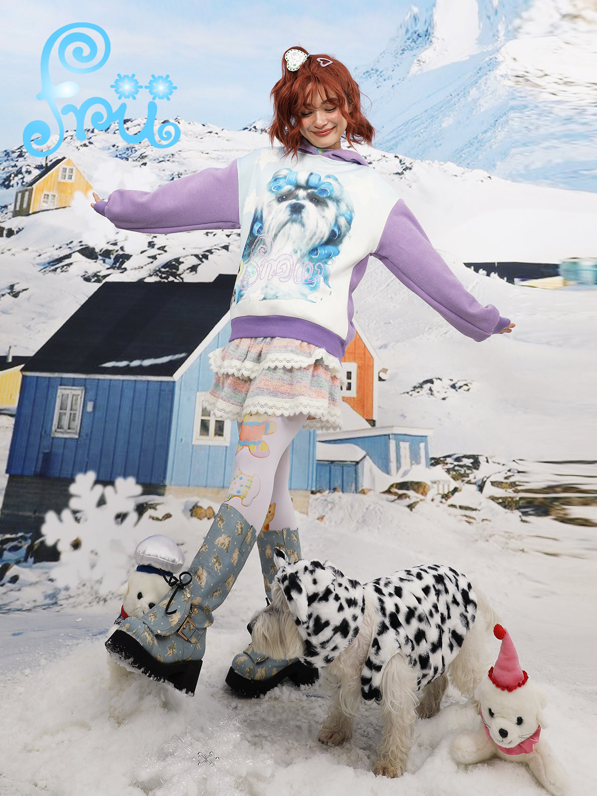 frufru Hoodie with Dog Print | Harajuku Loose Fit Colorblock Pullover hoodie frufru