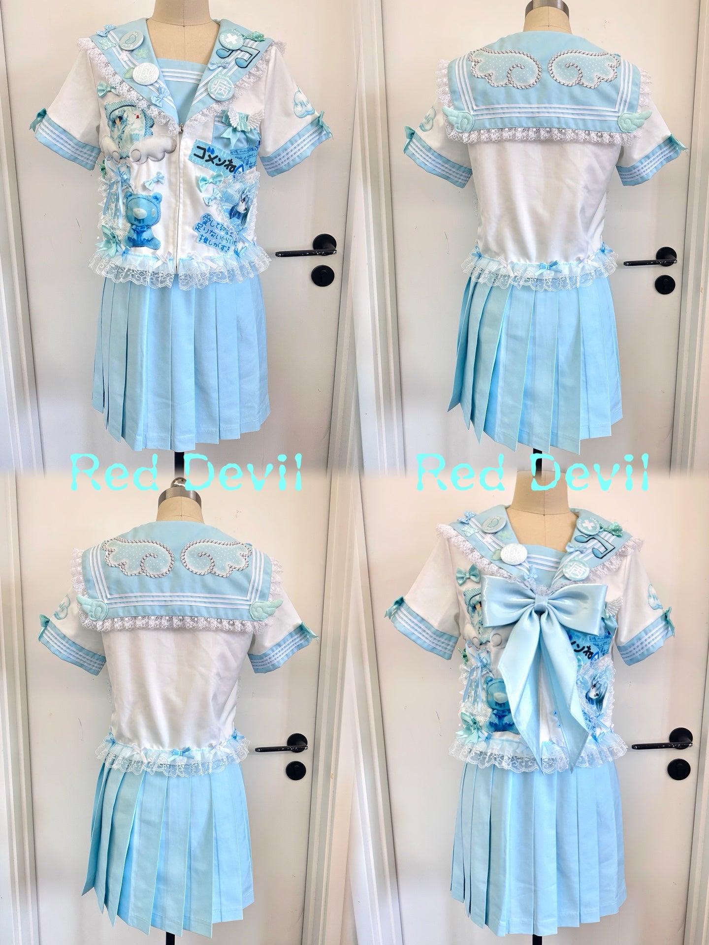 RedDevil - Decora Kei Mint Lace Sailor Dress Set set Red Devil
