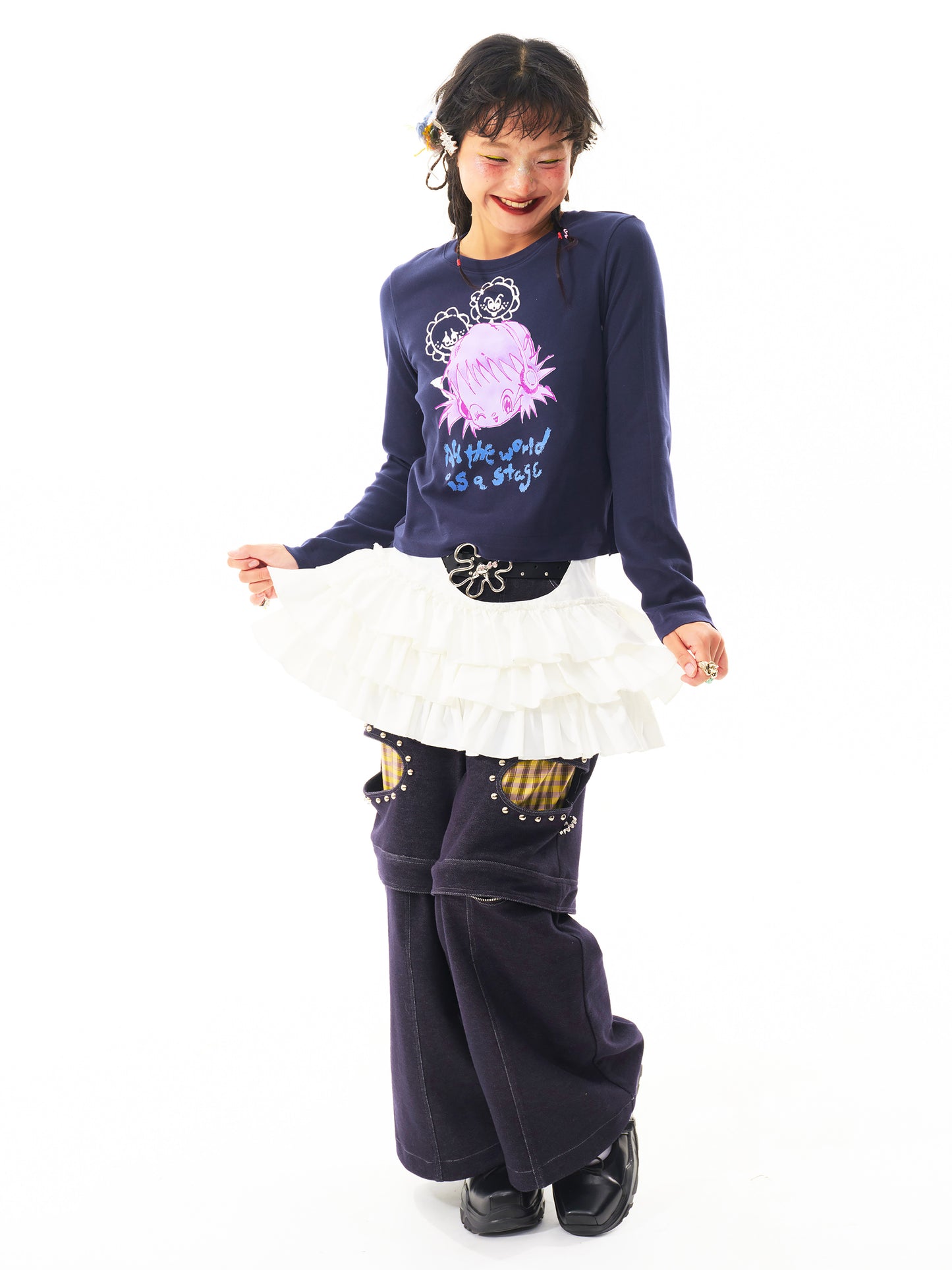 sillysis - Navy Girl Print Top shirt sillysis