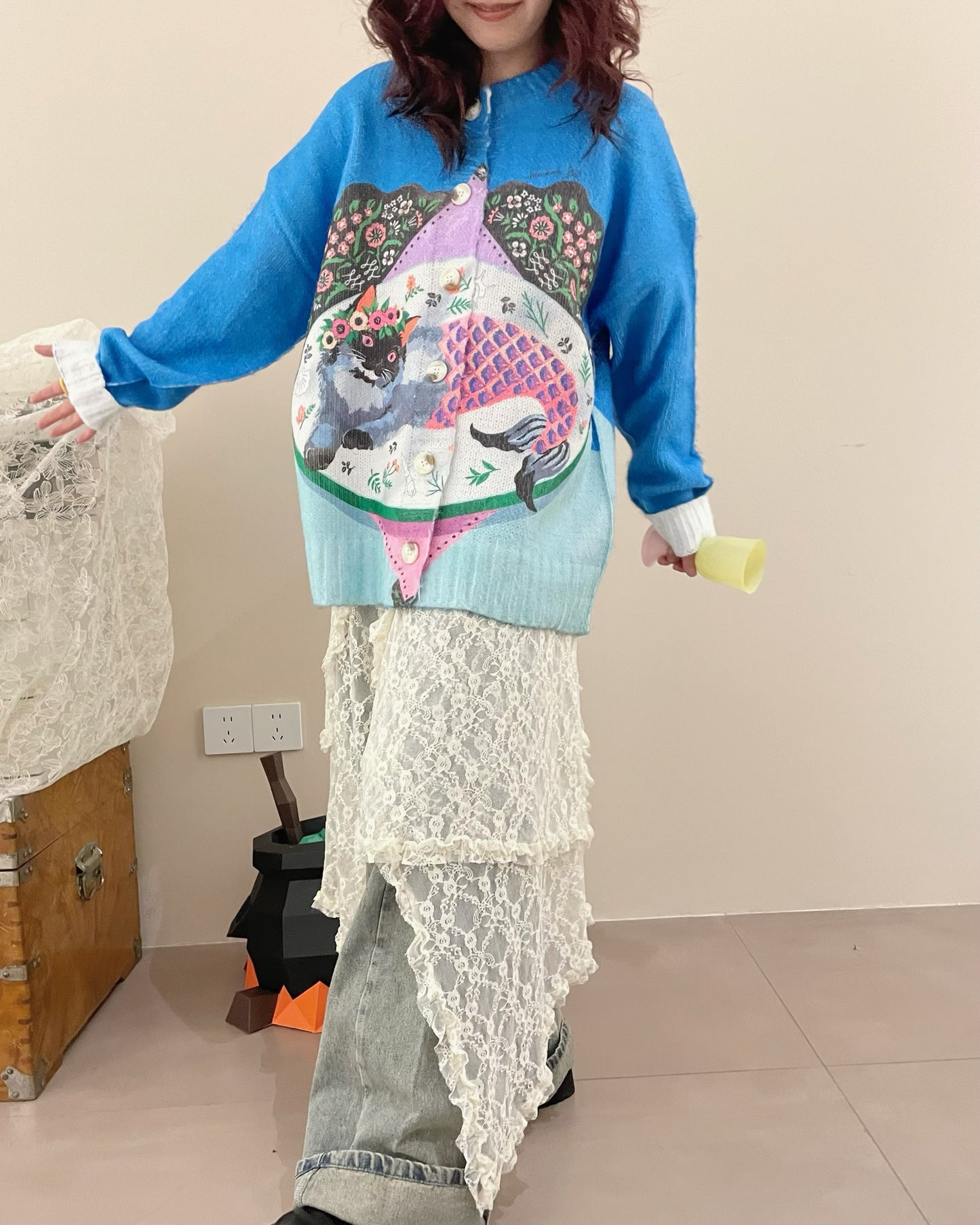 MeowMeow Bug - Kawaii Mermaid Cat Plush Cardigan Sweater cardigan MeowMeow Bug