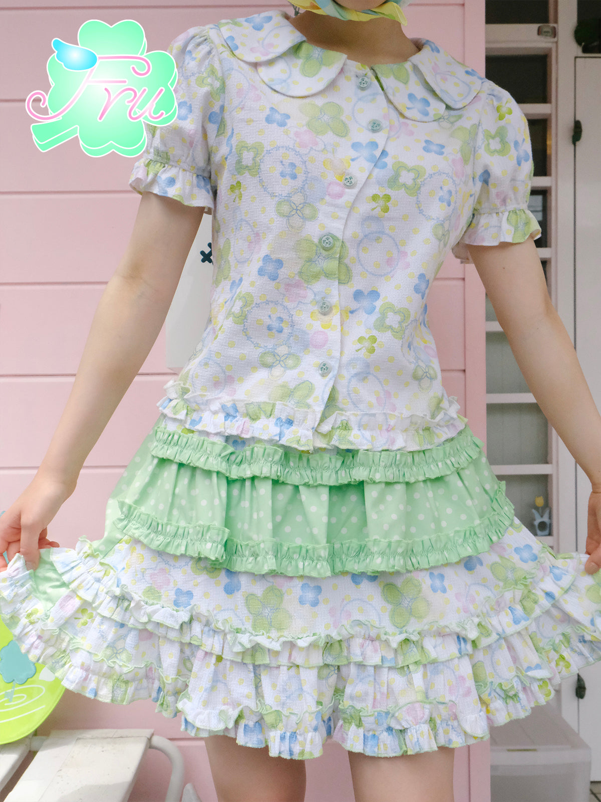 frufru Four-Leaf Clover Shirt | White Print Summer Shir blouse frufru