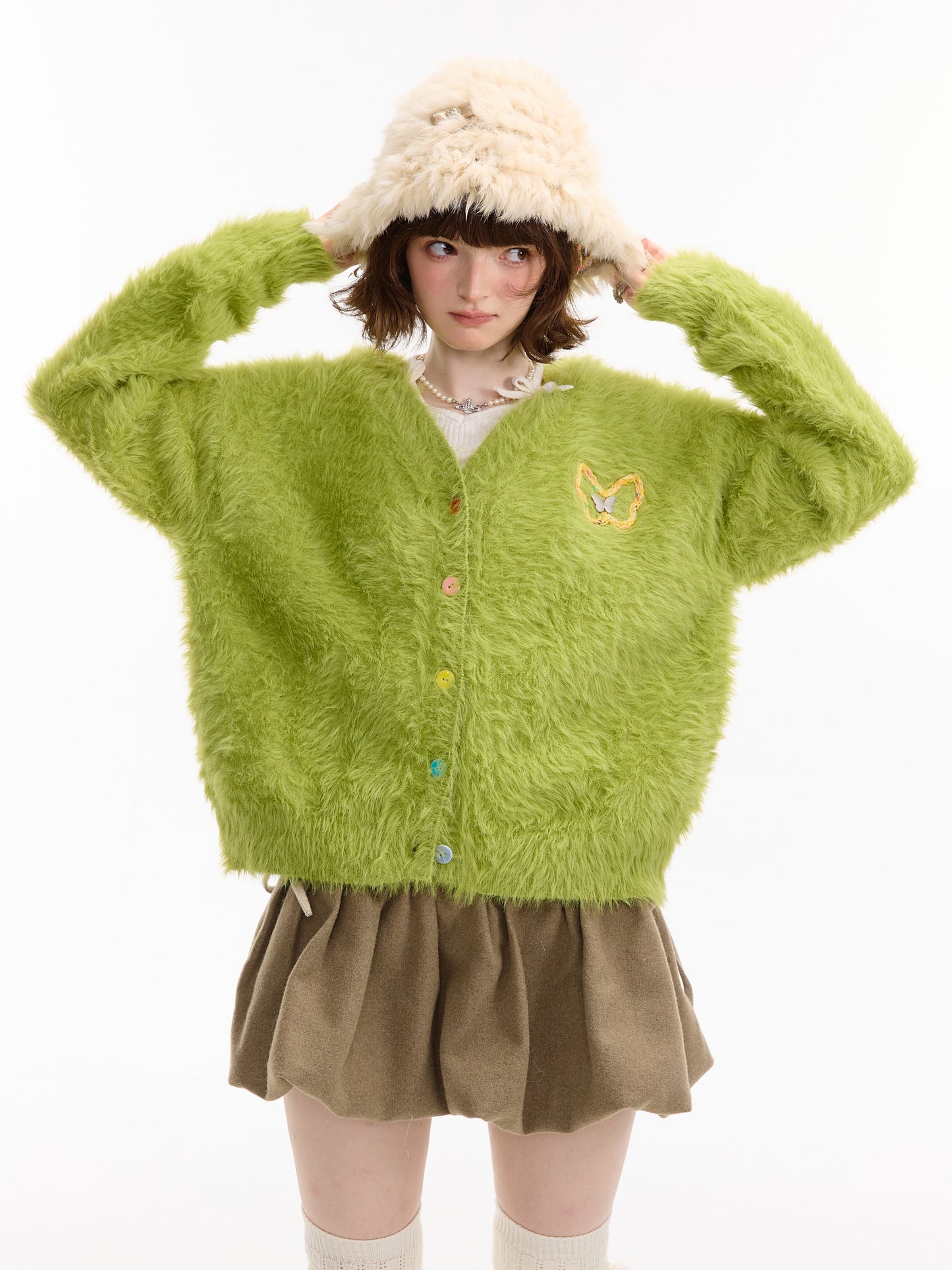 ziziFei - Y2K Soft Plush Butterfly Cardigan with Color Buttons cardigan ziziFei