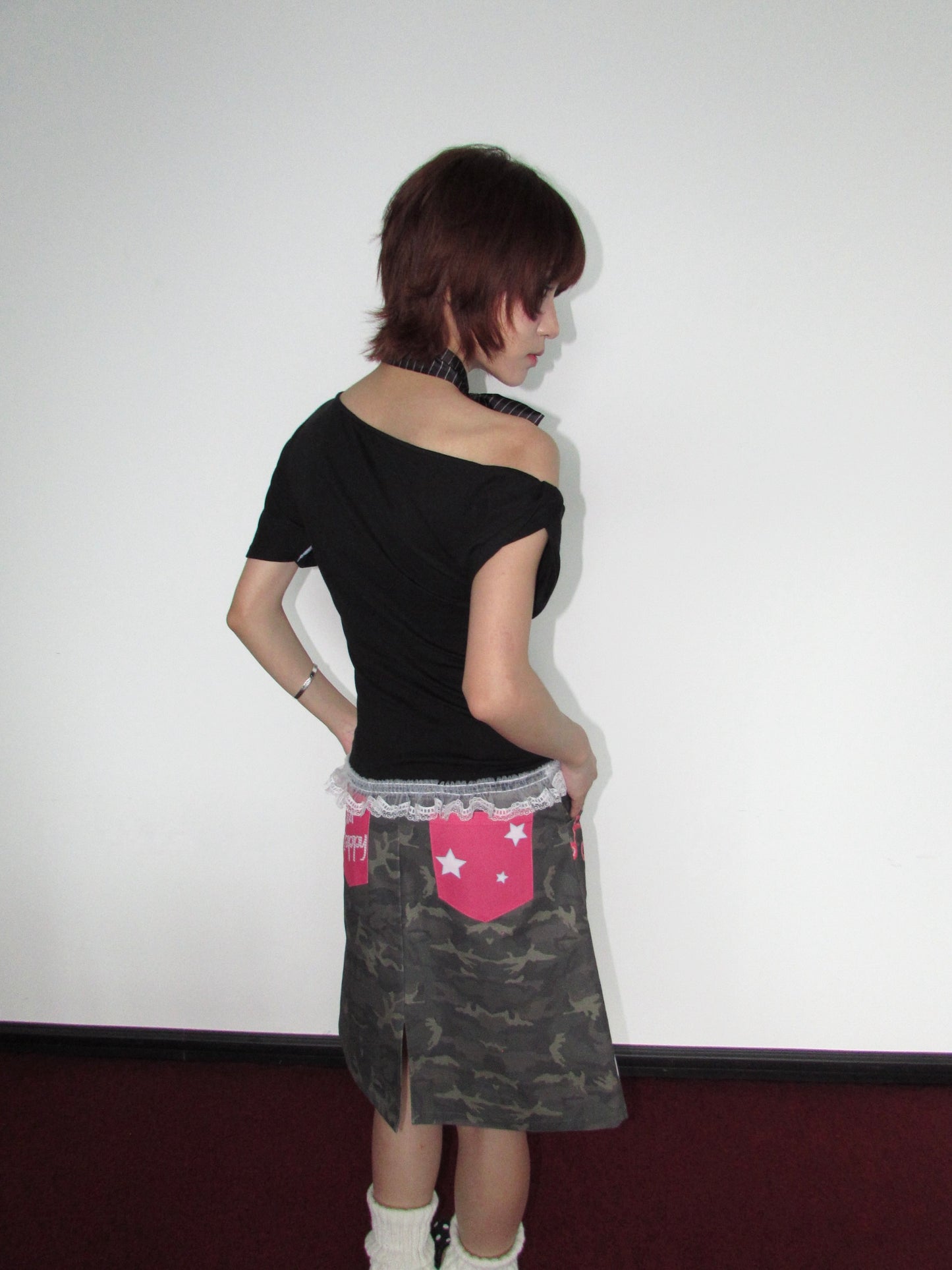 OurHappy - Y2K Graffiti Camo A-Line Midi Skirt skirt Our Happy