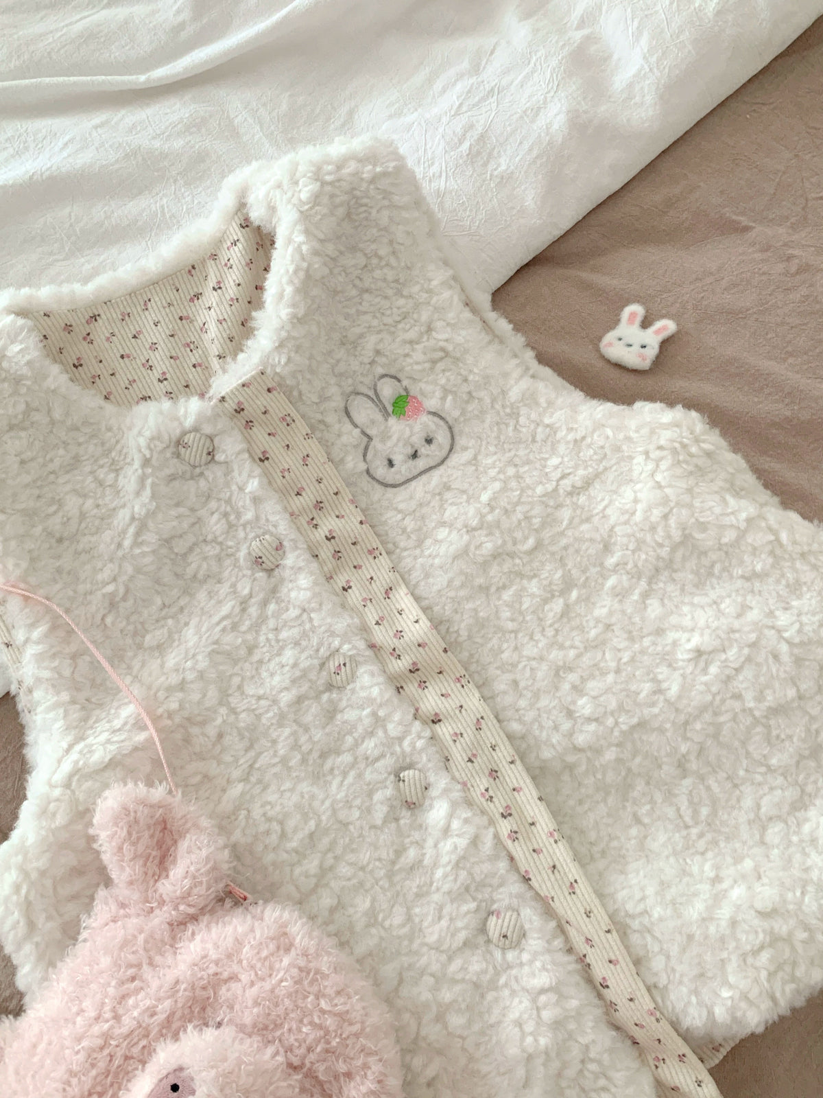 Blurred Bear - Reversible Fuzzy Floral Vest vest Blurred Bear