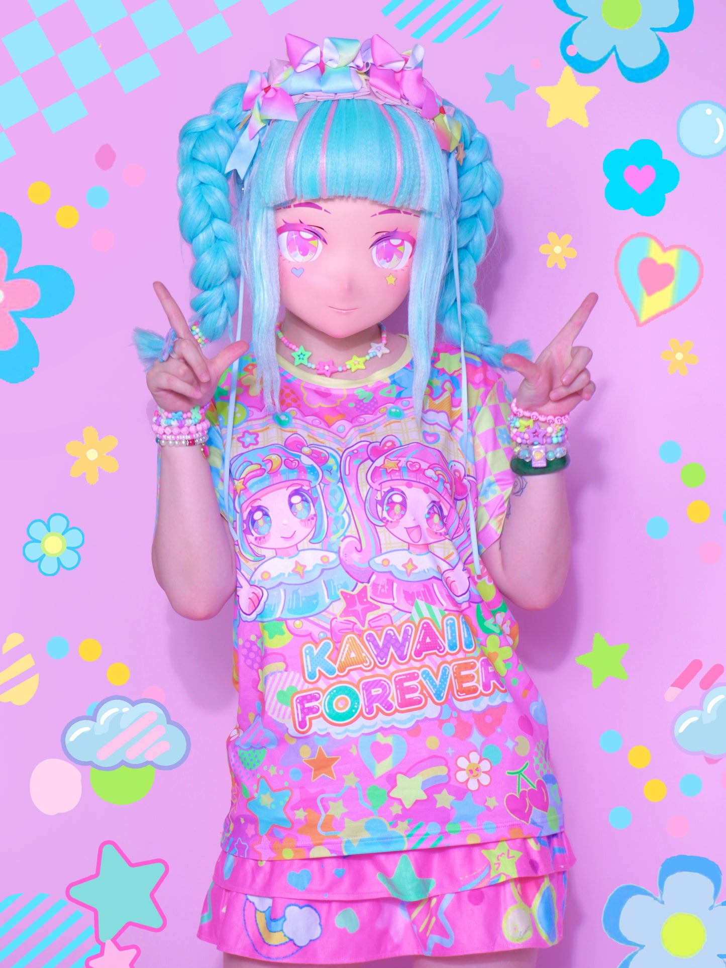 Decora Kei Graphic T-Shirt – Pink Heart Print tshirt Dream Bubble