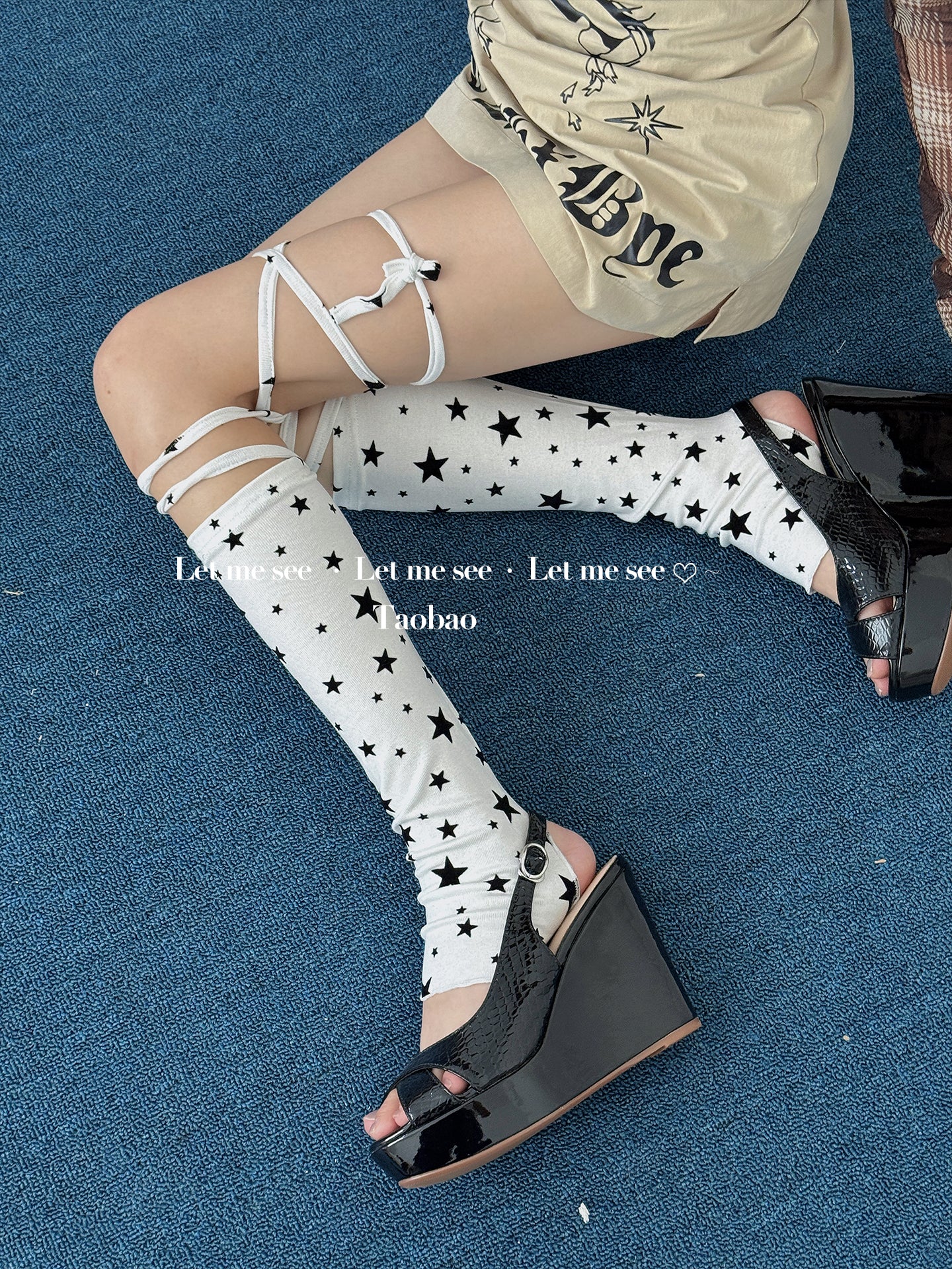 LET ME SEE - Spicy Star Lace-Up Calf Socks leg warmmers let me see