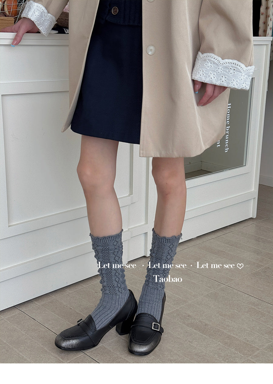 LET ME SEE 古早风镂空针织花边袜 木耳边芭蕾小腿袜女堆堆针织袜 sock let me see