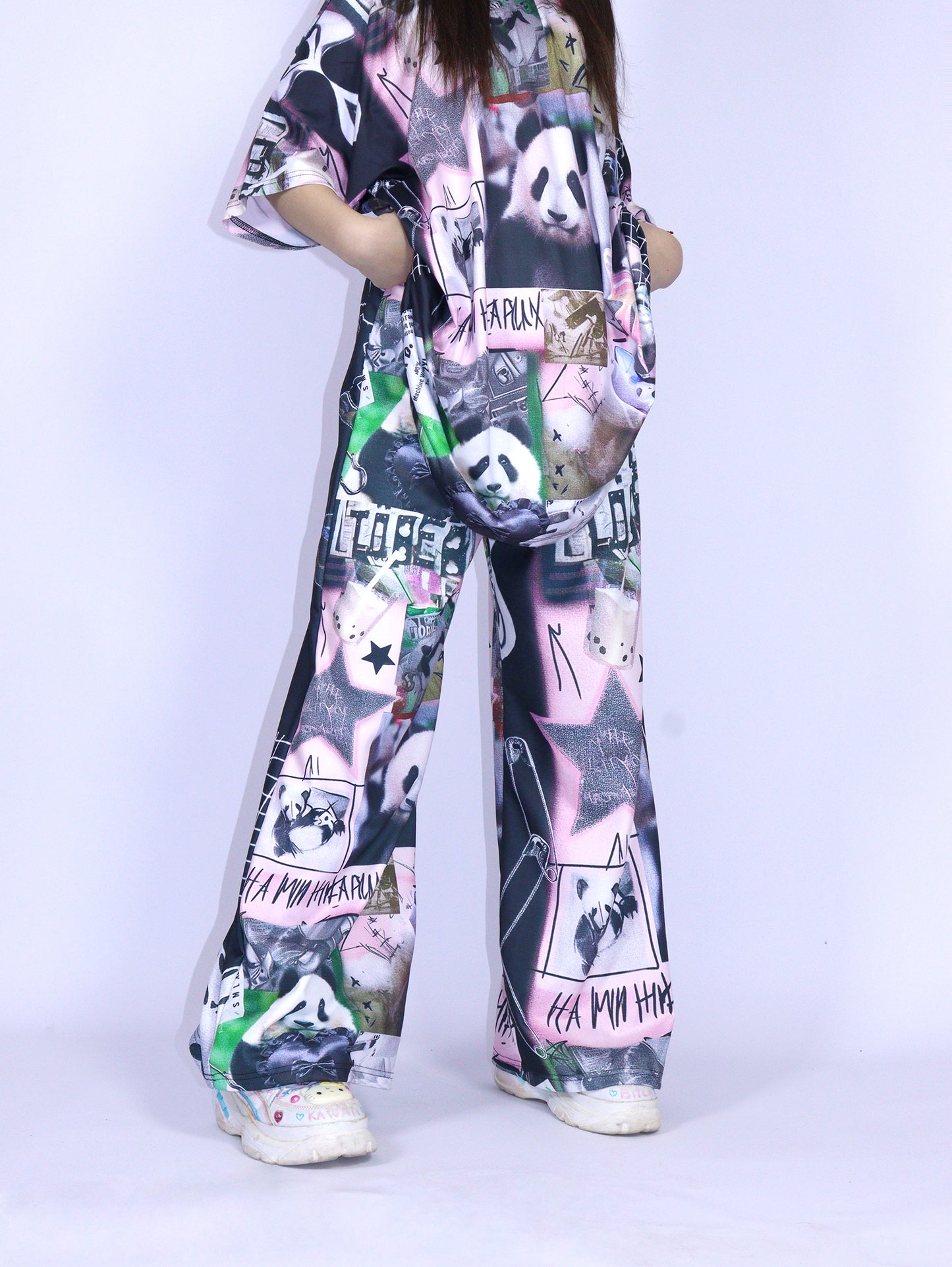 LEERROO - Y2K Panda Wide Leg Pants pants Leerroo