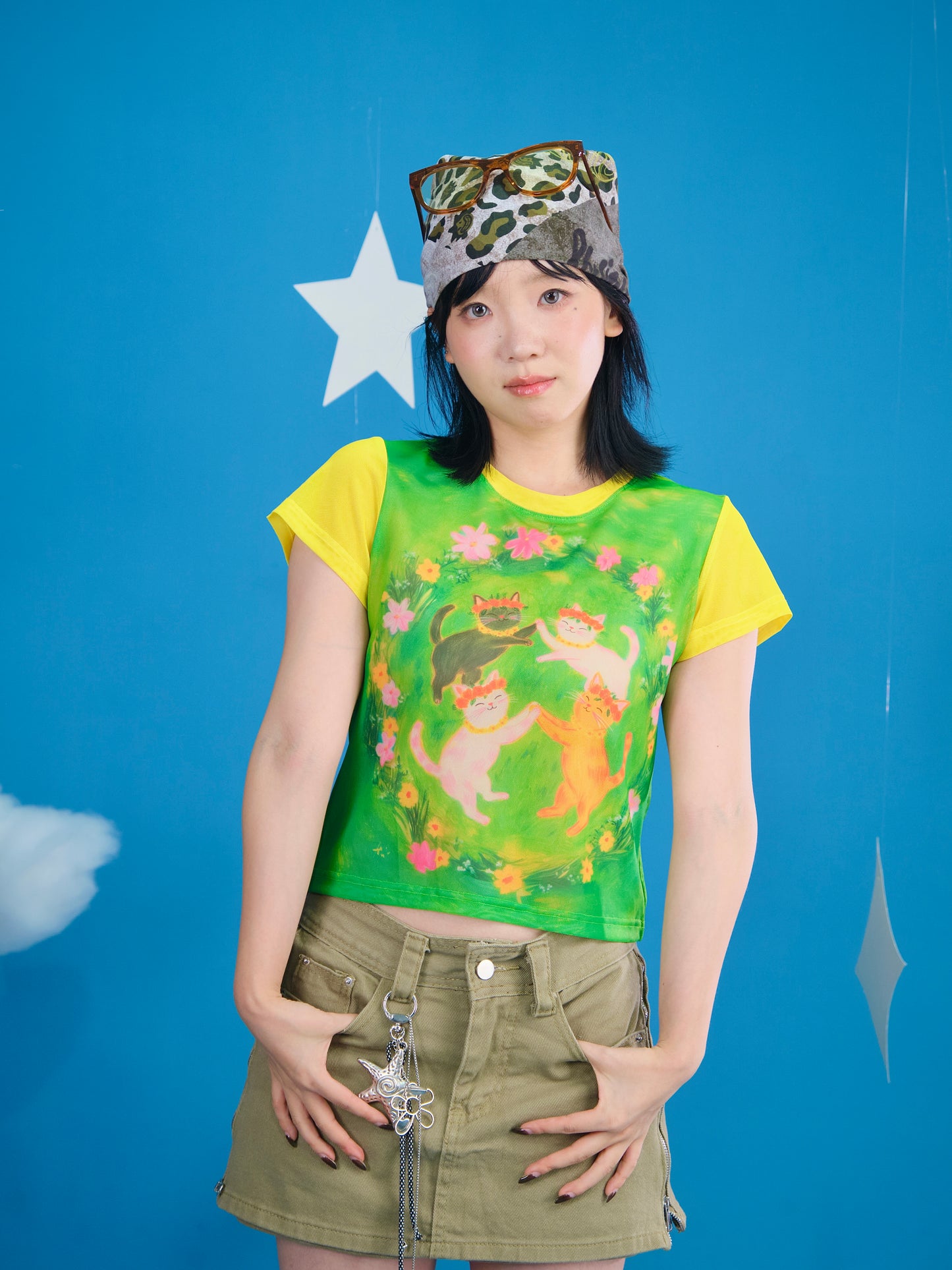 MeowMeow Bug - Decora Kei Cute Cartoon Mesh Top tshirt MeowMeow Bug