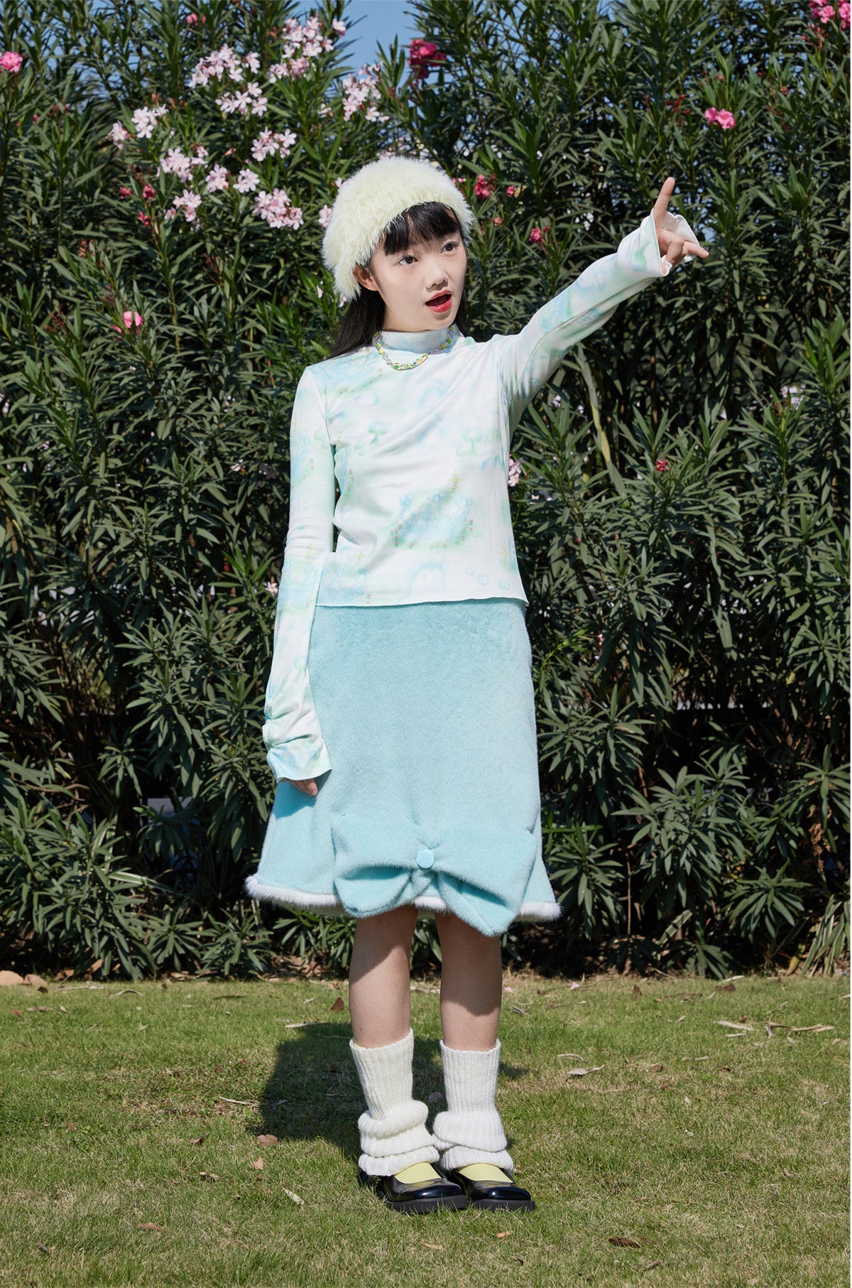 Harajuku Undershirt Blue Cute Versatile Undershirt Stand Collar Print Undershirt shirt Moon Meadow