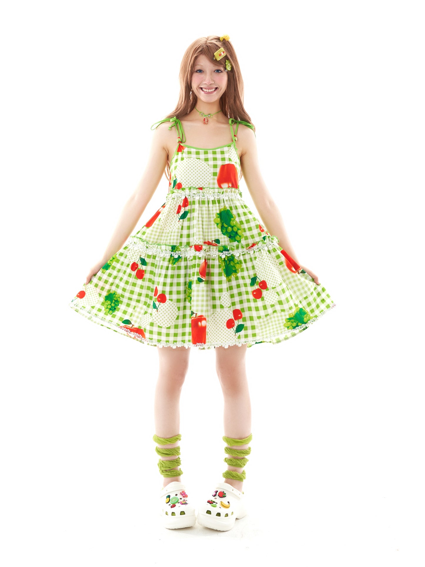 FRUITS Fruit Print Dress | Checkered Strap Dress dress Fruits