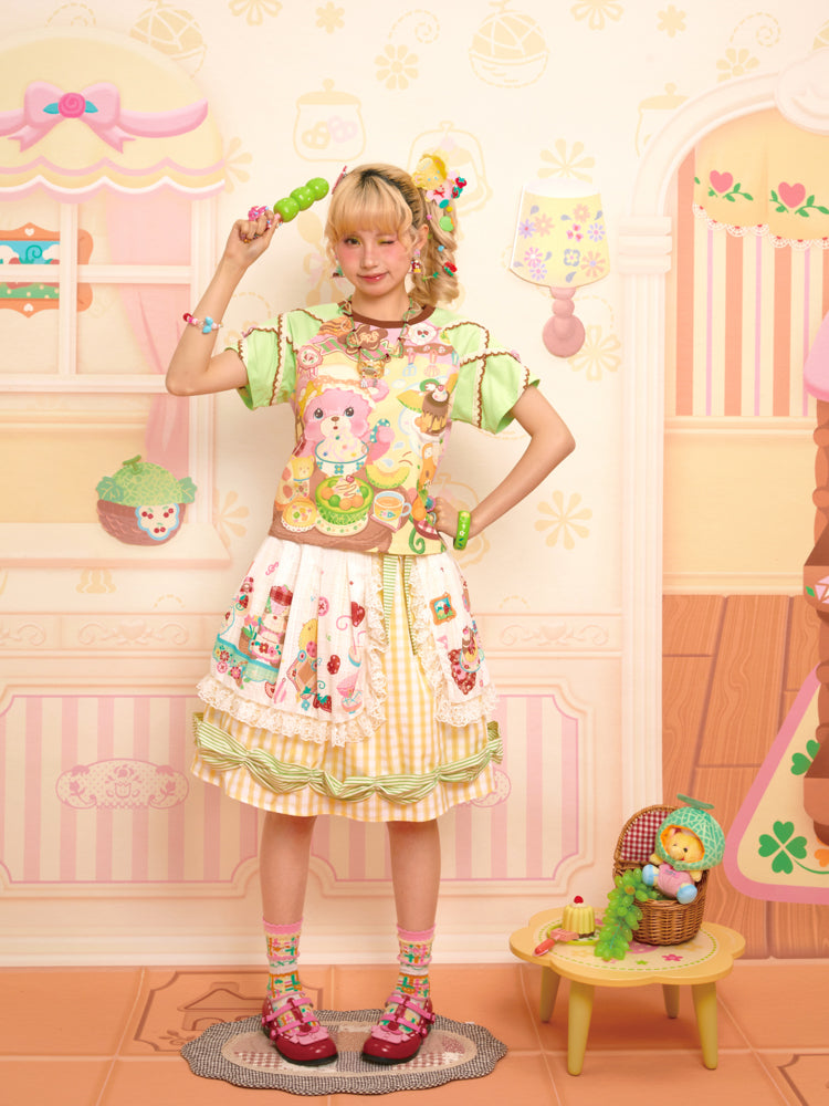 Lutra Jump - Decora Kei Bear Café Raglan Colorblock T-Shirt shirt Lutra Jump