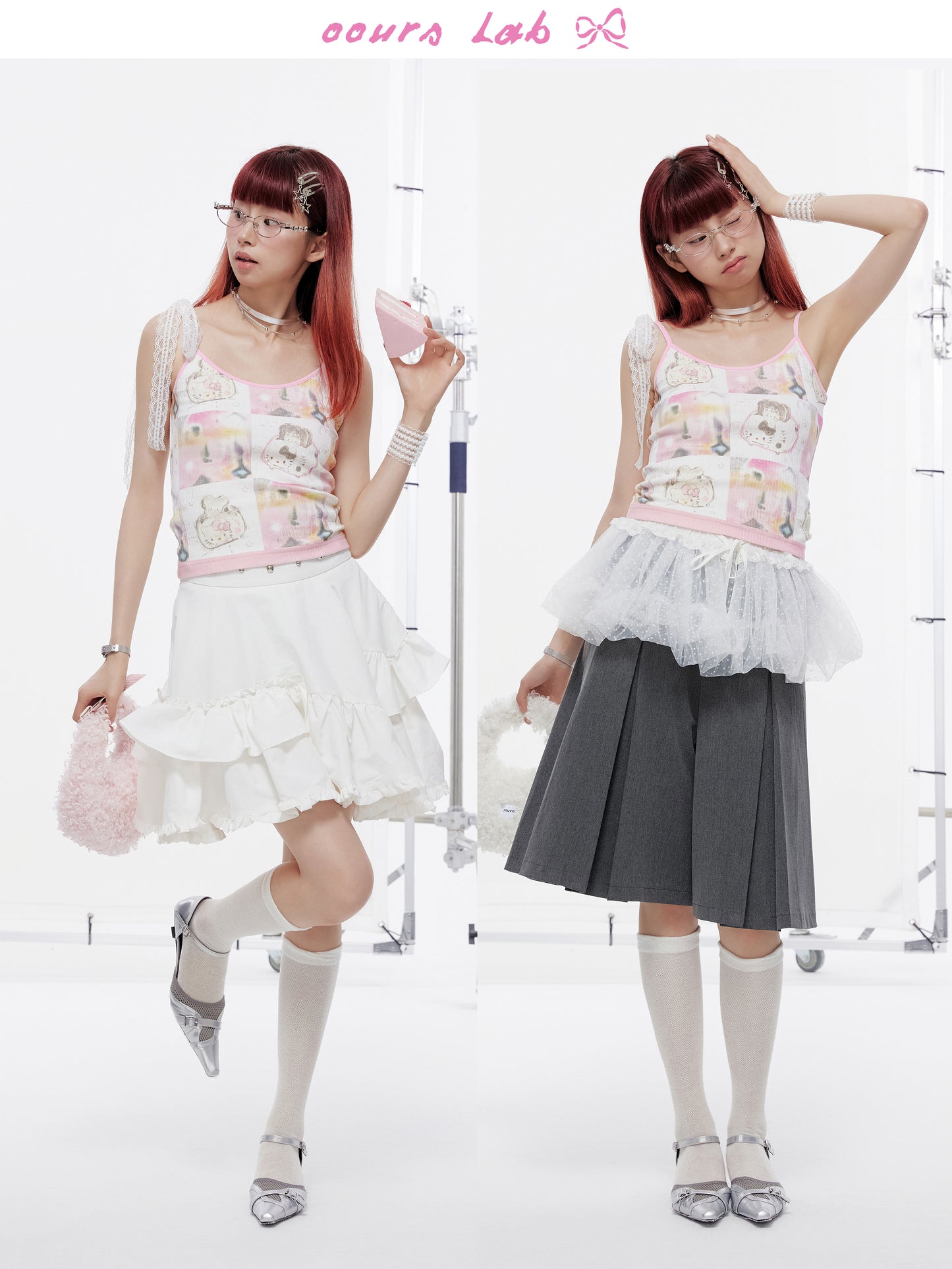 OOURSLAB - Cartoon Print Lace Strap Cami Top camisole OOURSLAB