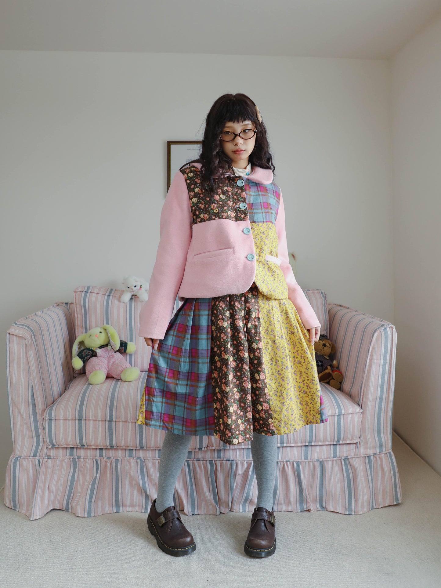 Harajuku Jacket Pink Woolen Padded Jacket Short Blazer Jacket Floral Jacket jacket KaiXin hostel