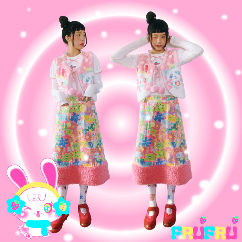 frufru Cartoon Pink Vest | Bunny Heart Plush Tie Vest vest frufru