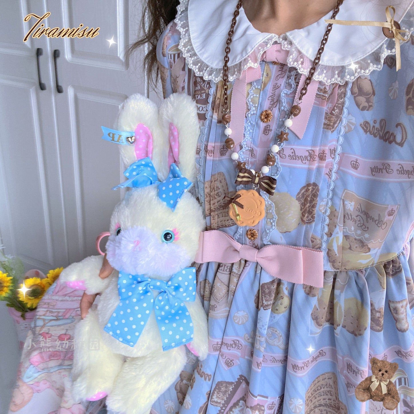 Bear Doll Cookie Necklace | Decora Kei Handmade Tiramisu Charm necklace Bear Doll