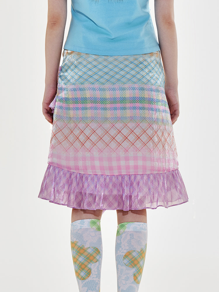 Tntntutu Skirt Gradient Plaid A-line Skirt Purple Color-Blocked Pleated Skirt skirt tntntutu