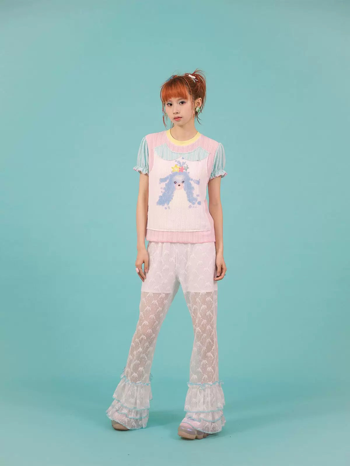 frufru - Dolphin Lace Patchwork Flared Pants pants frufru