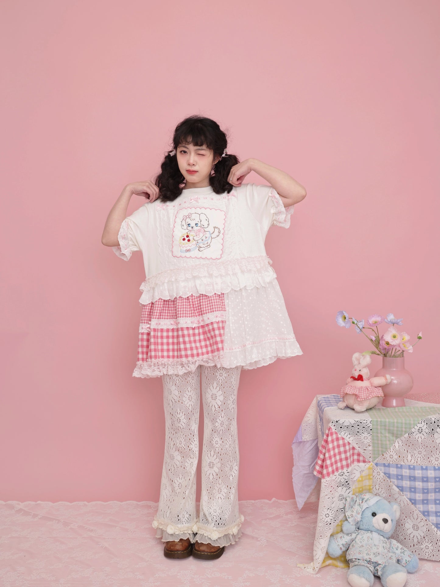 SemenCoicis Pants Sweet Cotton Pants Rose Versatile Lace Border Pants pants SemenCoicis