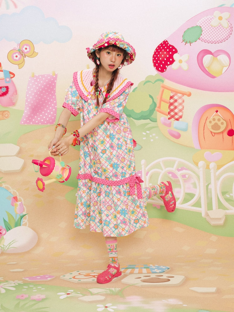 Lutra Jump Dress Large Collar Floral Dress Cute Short Sleeve Dress dress Lutra Jump