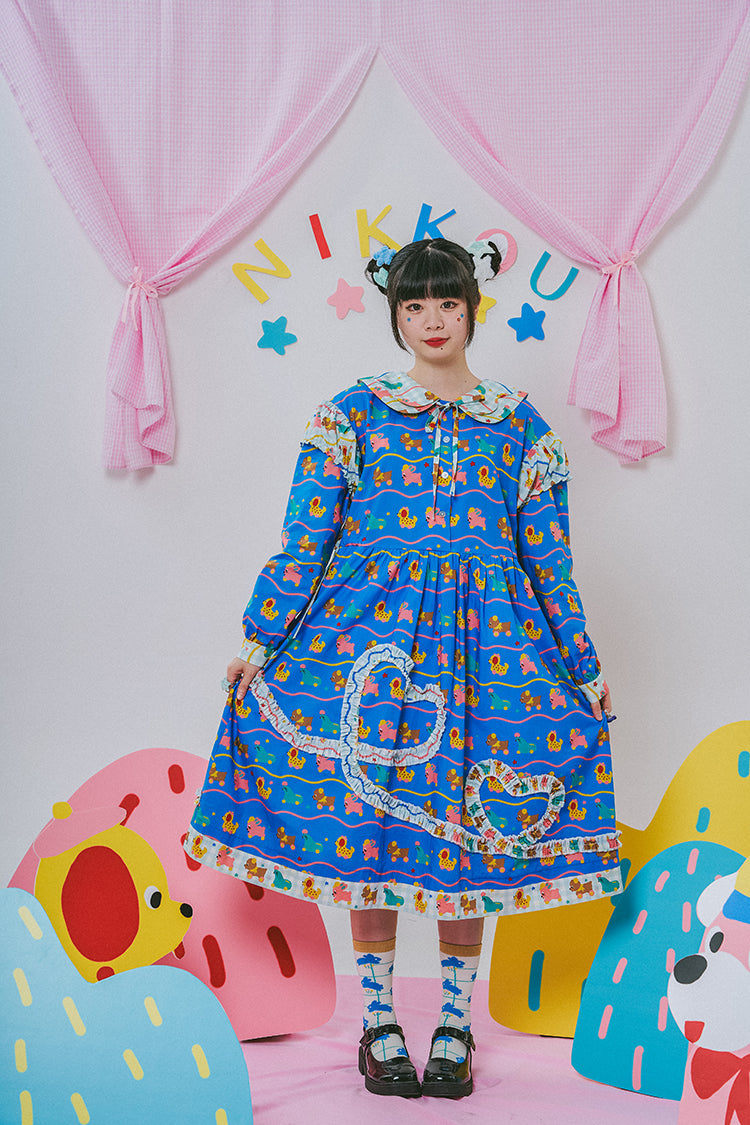 NIKKOU Home Dress Floral Lace Long Sleeve Dress – Cute Japanese Winter – Land Decora