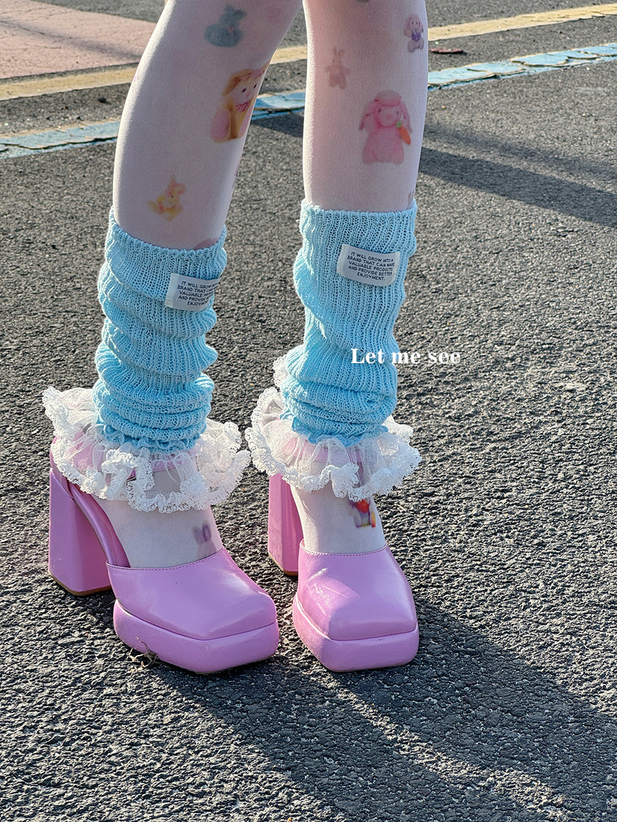 LET ME SEE – Balletcore Lace Leg Warmers with Logo Tag leg warmmers let me see