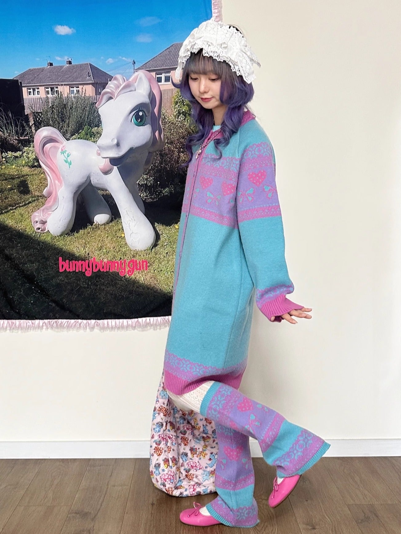 bunnybunnygun - Y2K Retro Soft Girl Heart Pattern Warm Leg Warmers leg warmmers bunnybunnygun
