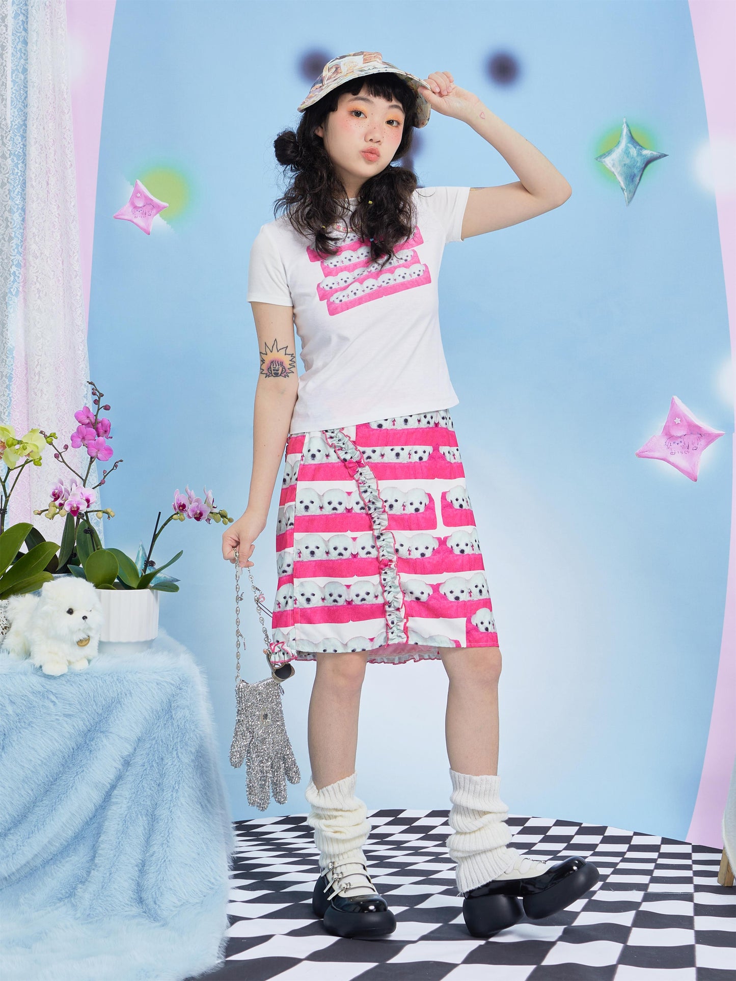Harajuku Skirt Pink Dog Print Skirt Cute Summer A-Line Skirt SKIRT Moon Meadow