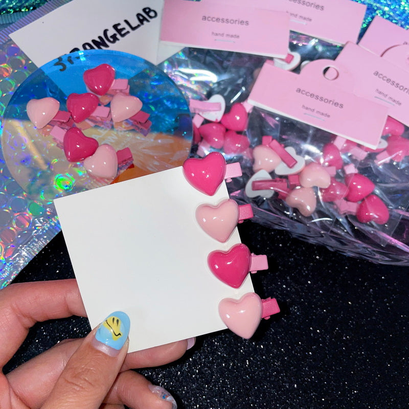 StrangeLab Pink Hair Clip | Mini Bangs Clip | Heart-Shaped Side Clip hair clip strangelab