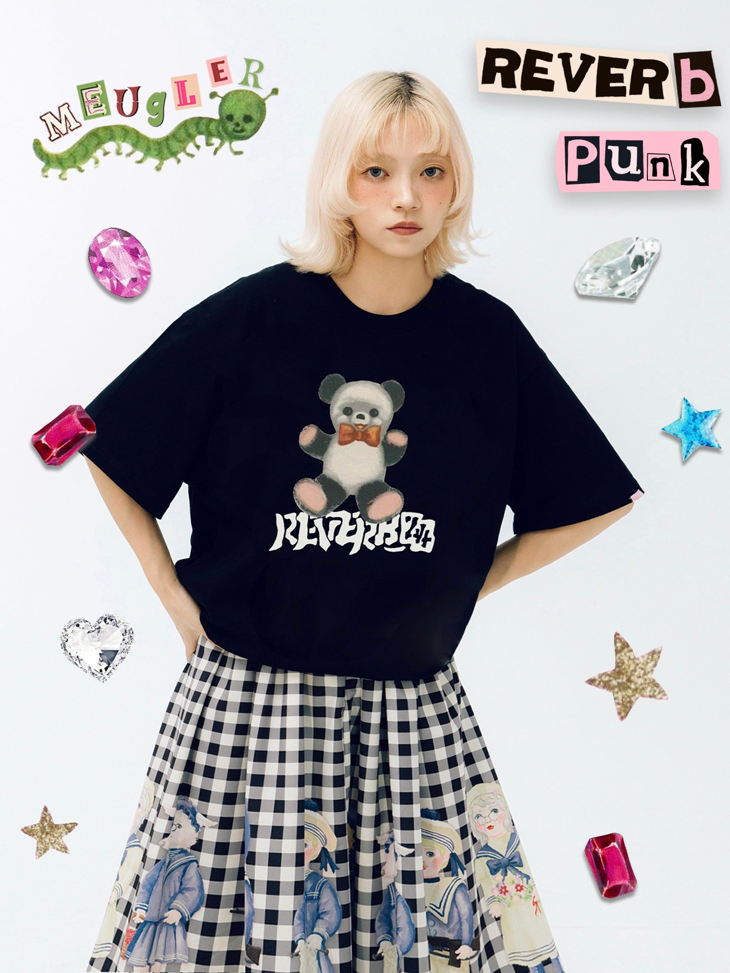 Meugler – Kawaii Patchwork Punk Doll T-Shirt tshirt Meugler