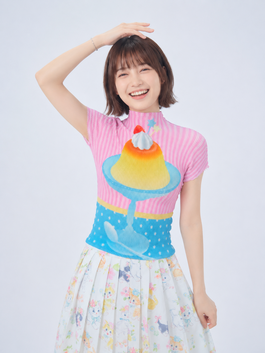 MeowMeow Bug - Cat Print Pleated Tee shirt MeowMeow Bug