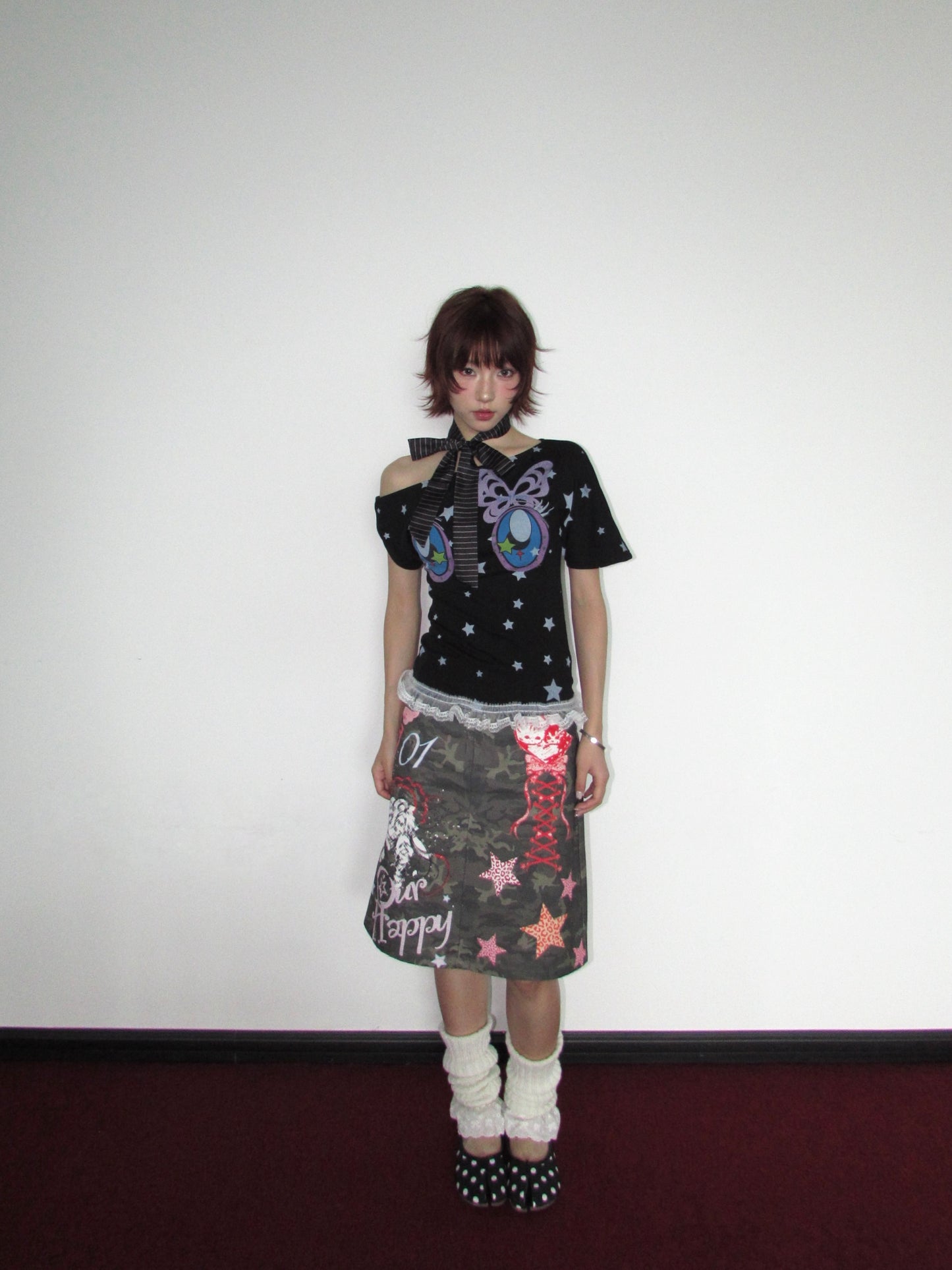 OurHappy - Y2K Graffiti Camo A-Line Midi Skirt skirt Our Happy