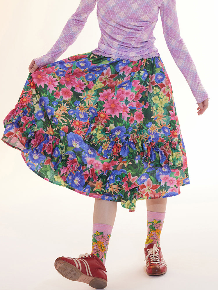 Tntntutu Skirt | Floral Checkered Skirt | Ruffled A-Line Skirt SKIRT tntntutu