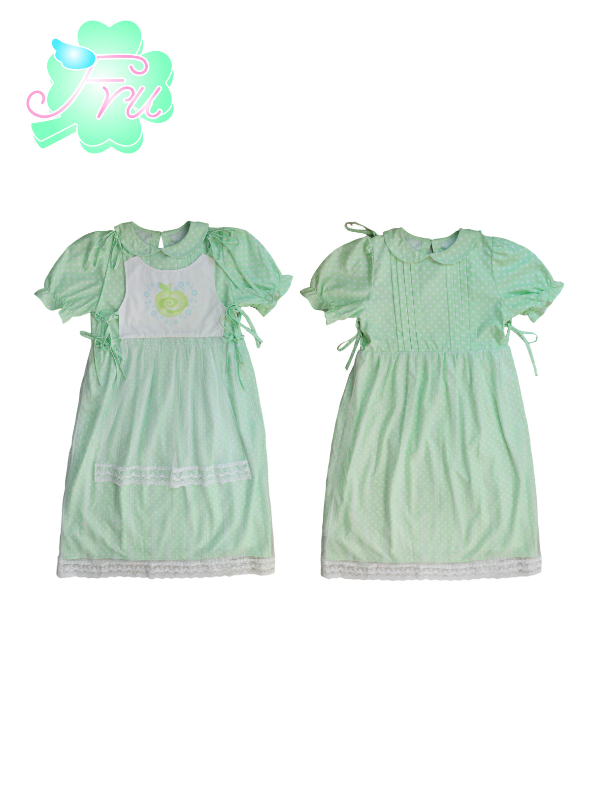 FruFru Summer Doll Collar Dress | Green Polka Dot Dress | Cotton Sleeveless Dress dress frufru