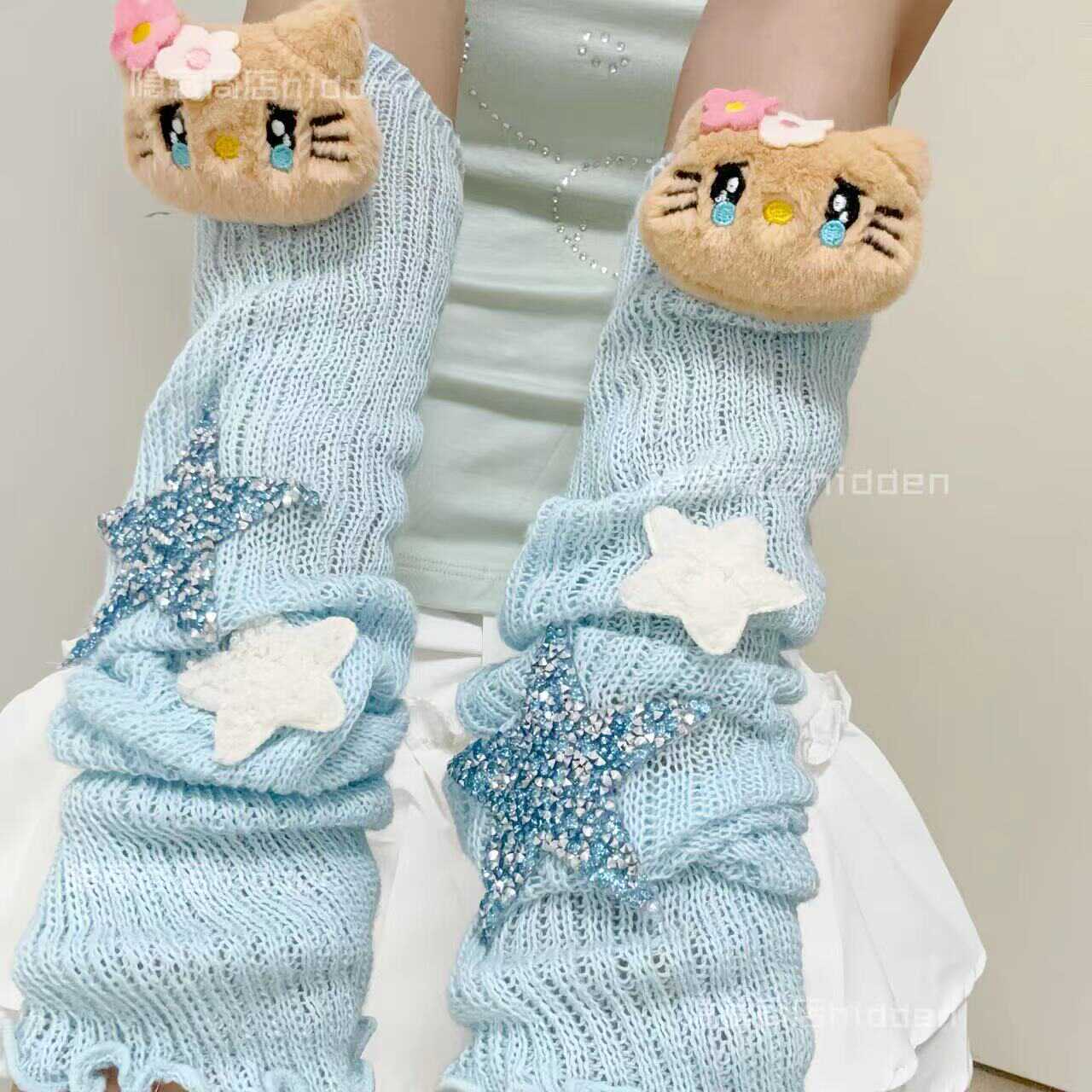 Hidden – Decora Kei Cute Sleeves with Stars Blue Versatile Accessories sleeves hidden