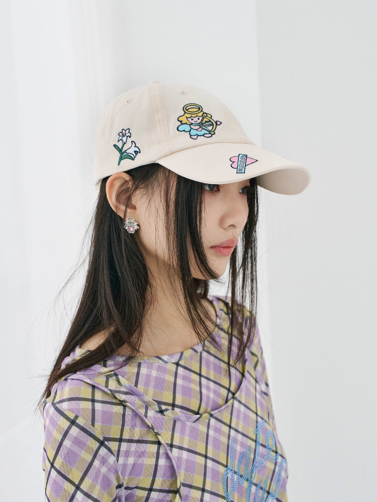 Harajuku Hat White Purple Hat Angel Pattern Hat Leisure Baseball Hat hat tntntutu
