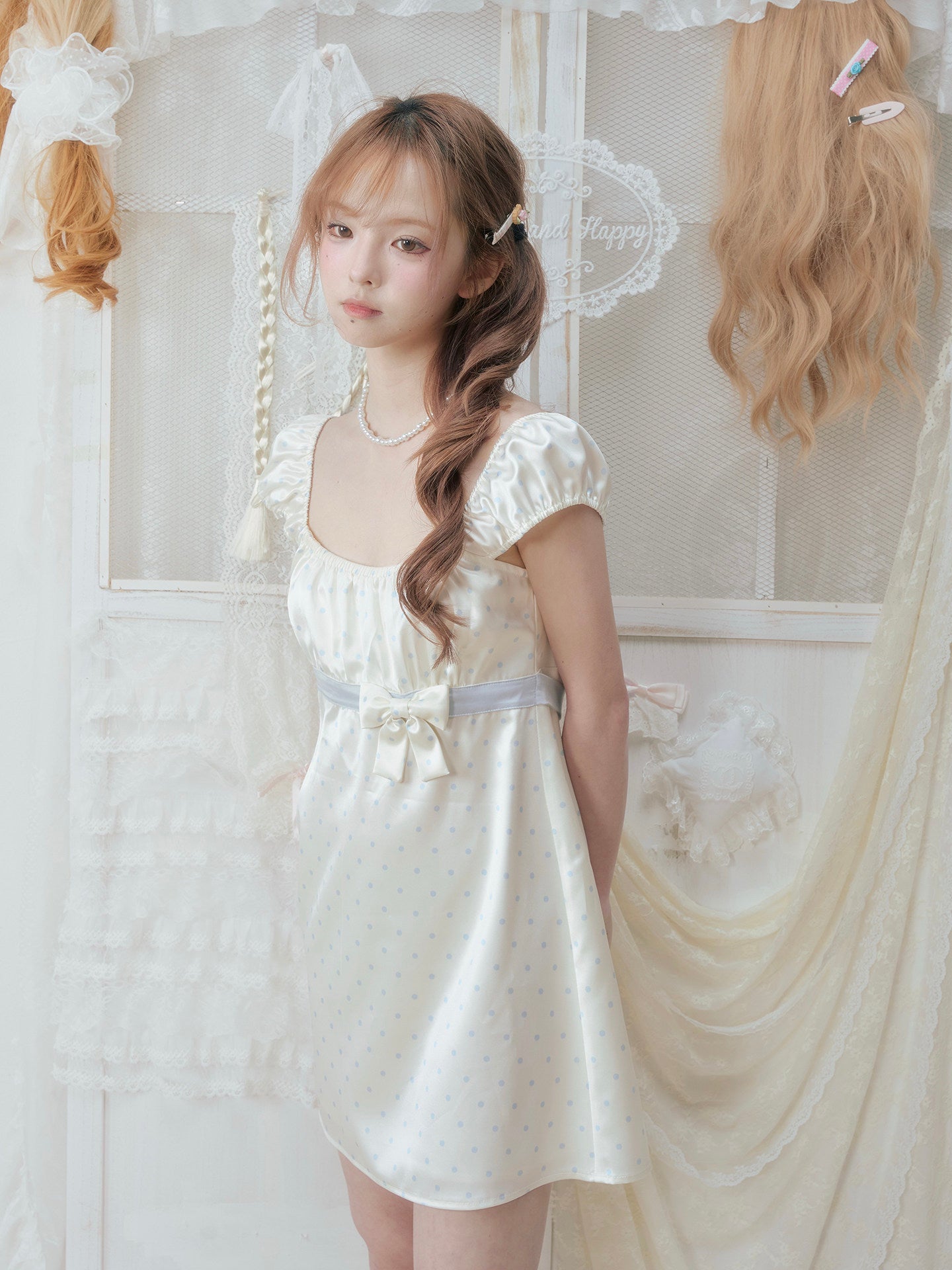 SOS SEAMSTRESS - Cream Polka Puff Dress dress SOS SEAMSTRESS