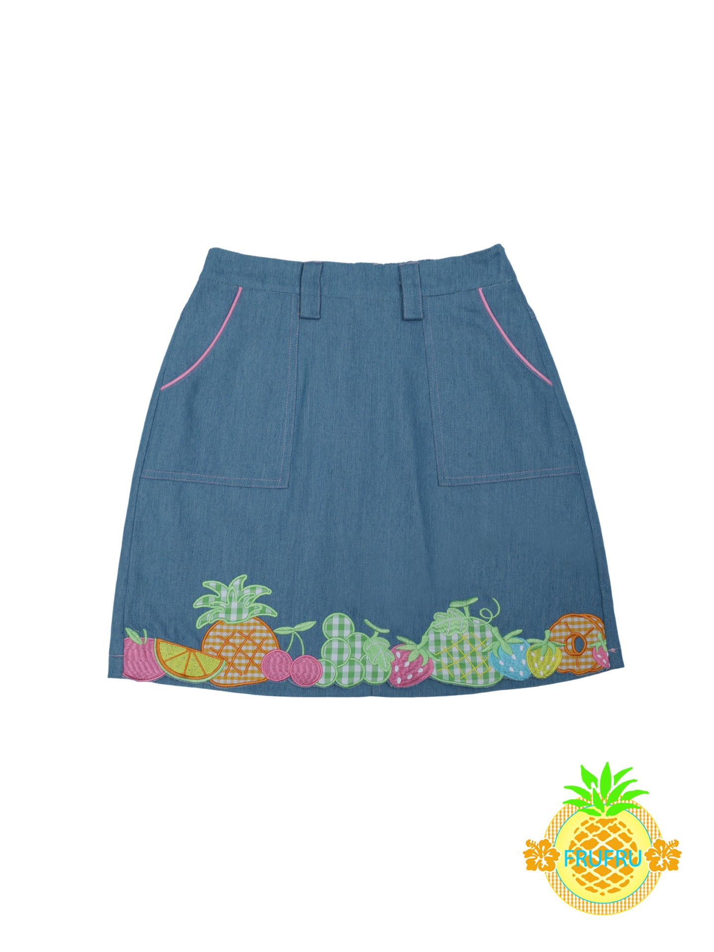 Frufru Blue Denim Mini Skirt | Fruit Embroidery Kawaii Skirt skirt frufru