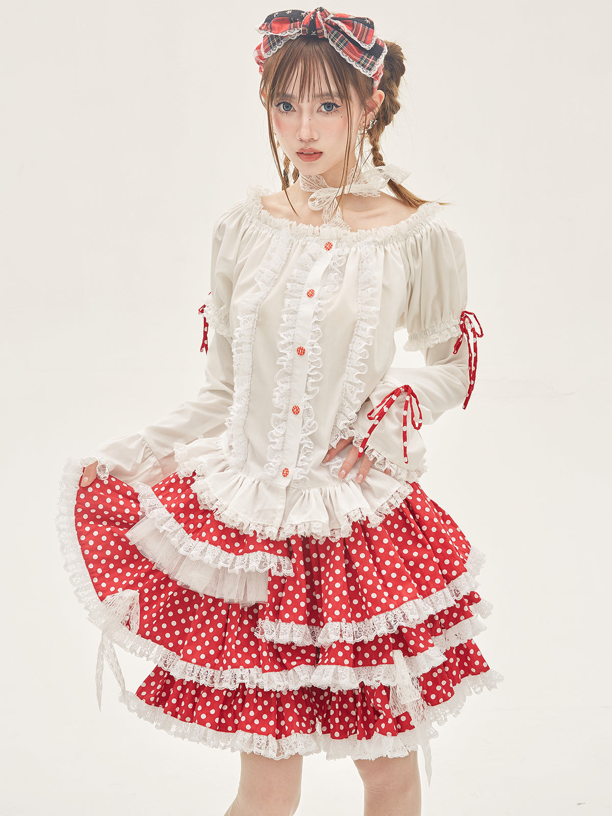 SOS MEME CLUB – Showa Retro Red Polka Dot Layered Cake Skirt skirt SOS MEME CLUB