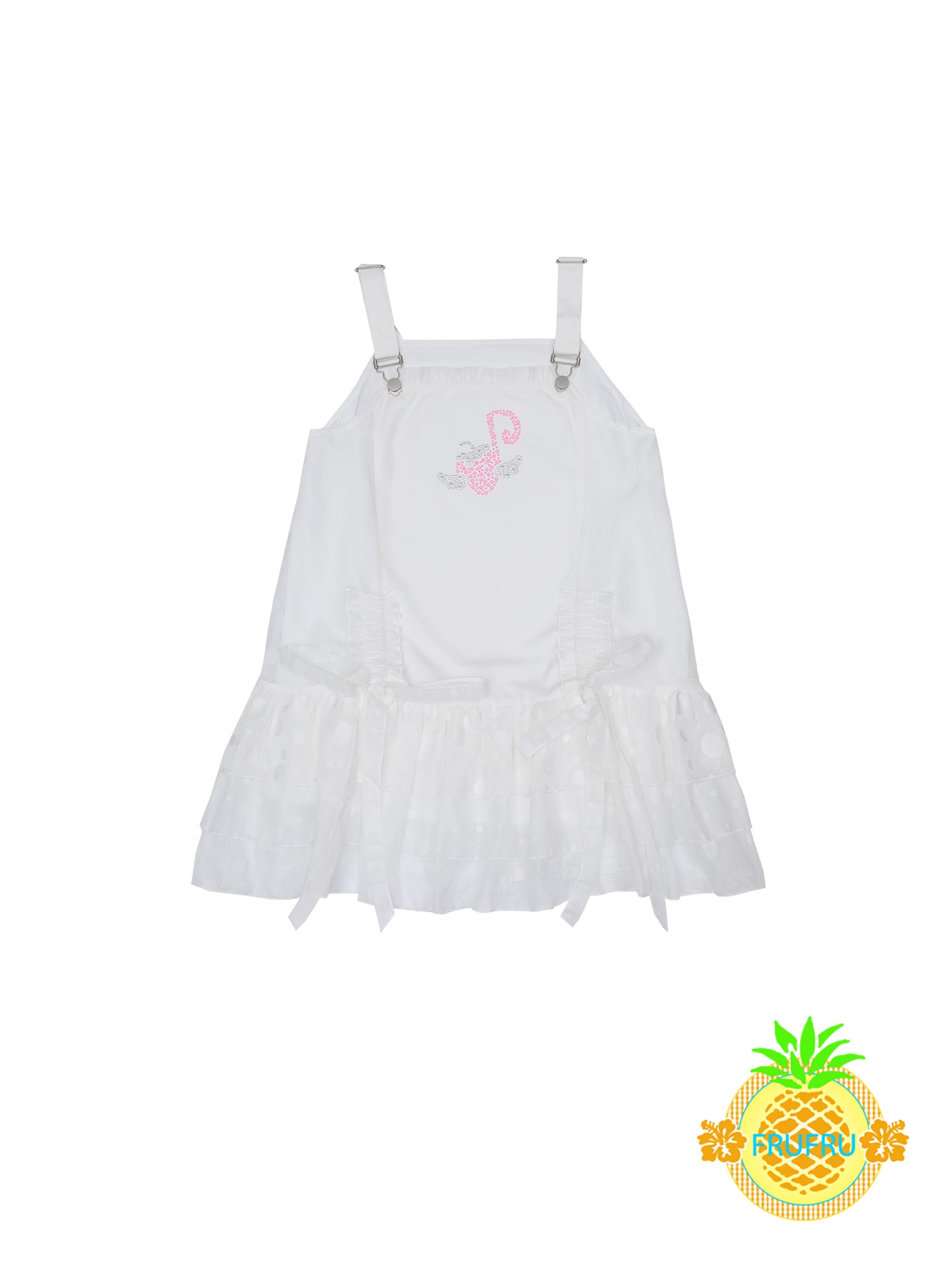 frufru - Summer Lace Loose Fit Rhinestone Slip Dress with Adjustable Straps dress frufru