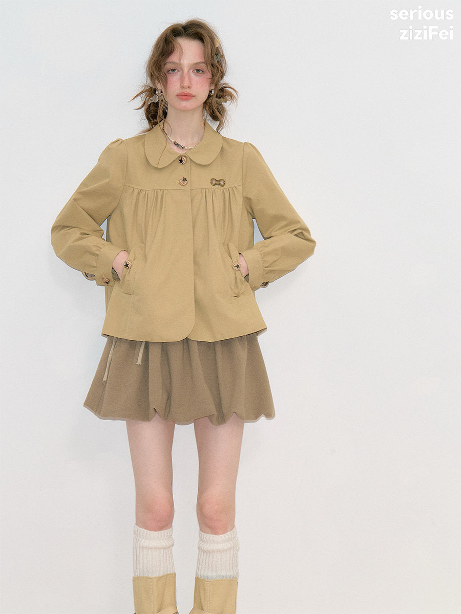 ziziFei - Khaki Peter Pan Collar Cotton Jacket coat ziziFei