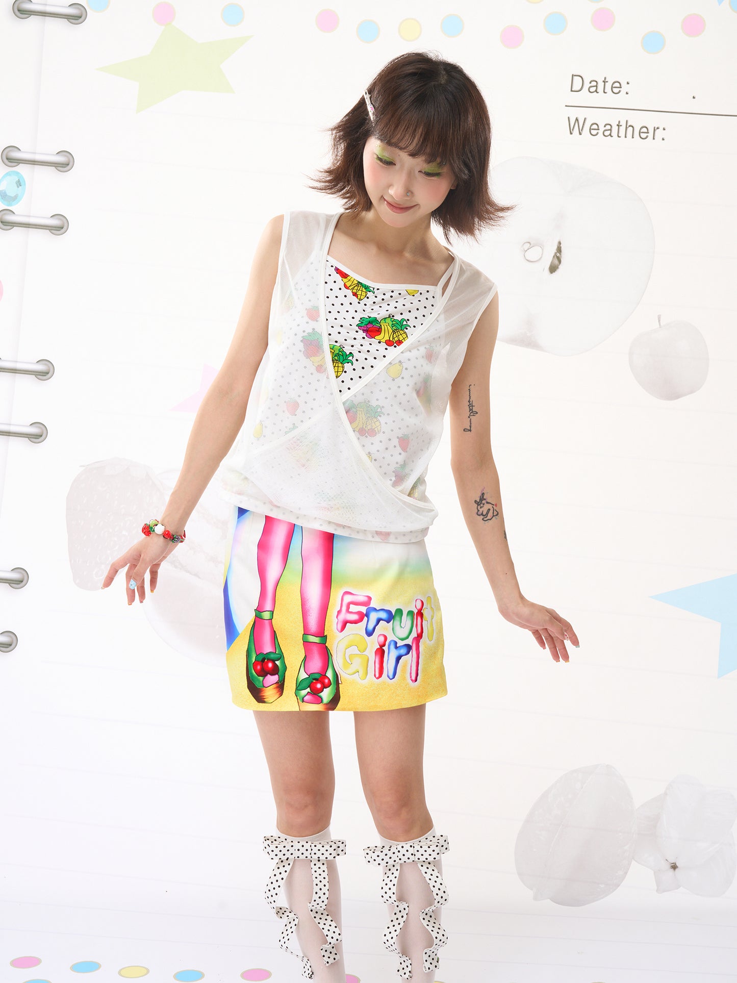 FRUITS Reversible Beach Girl Skirt | Dual-Sided Fruit Print Mini Skirt skirt Fruits